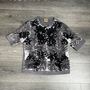 Tory Burch‎ Cardigan Sweater Medium Sequin Mesh Floral Silk Preppy Luxury